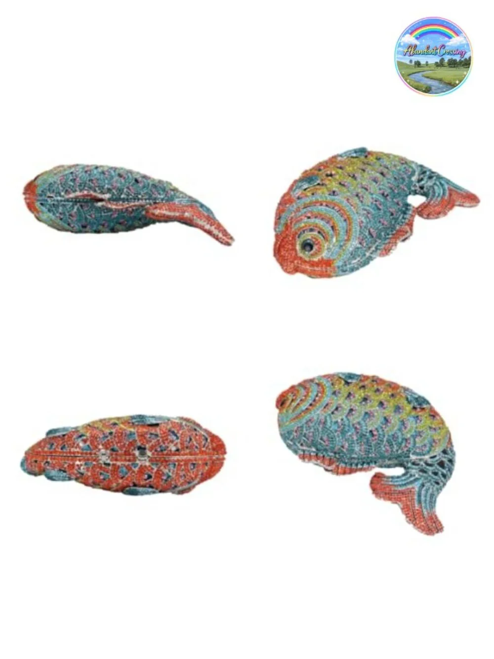 Rhinestone Fish Evening Clutch - Magnetic Closure, Detachable Chain, Sparkling